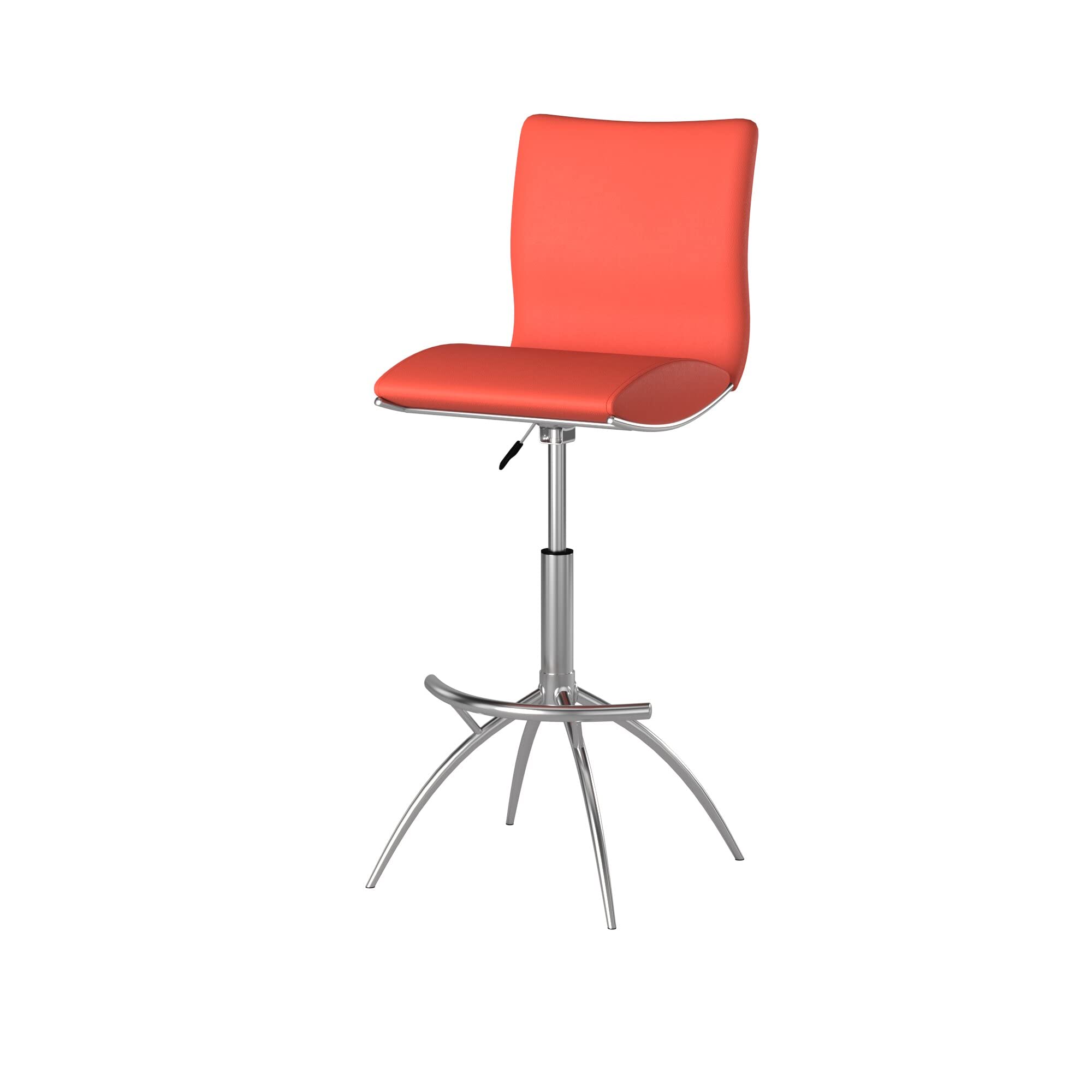 Neos Modern Furniture Set of 2 Height Adjustable Swivel Leatherette Bar Stool with Cushion and Gas Lift, Orange