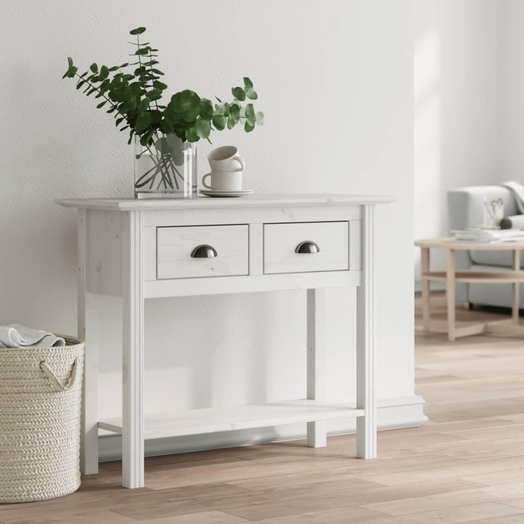 vidaXL BODO French Style Solid Pine Wood Console Table in White with Drawers and Shelves, Stable and Durable, Perfect for Hallway Display and Storage, 35.8&quot;x13.8&quot;x29.1&quot;