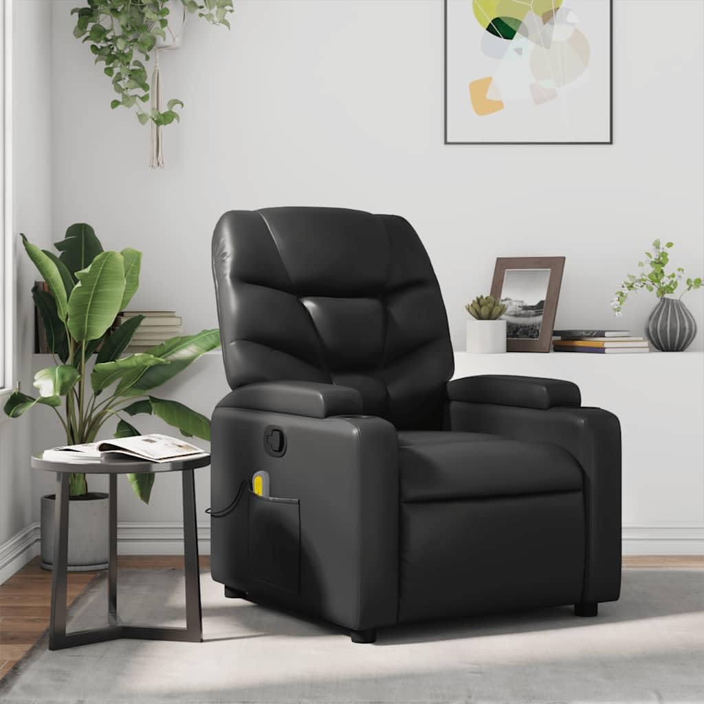 vidaXL Black Leather Recliner Chair - Thumbnail 2