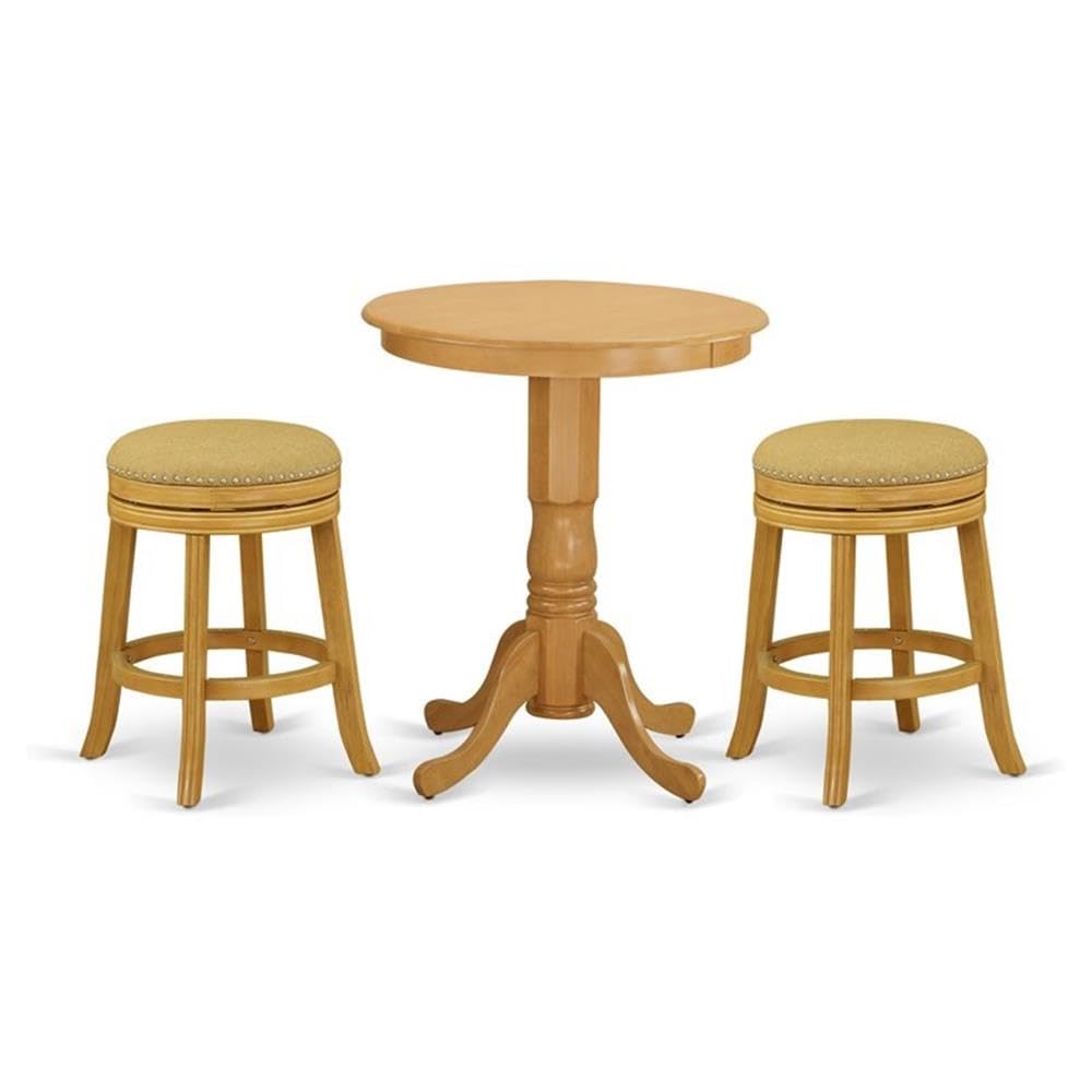 East West Furniture Eddv3-Oak-16 3 Piece Counter Height Dining Table Set Contains A Round Kitchen Table With Pedestal And 2 Backless Stools, 30X30 Inch, Oak