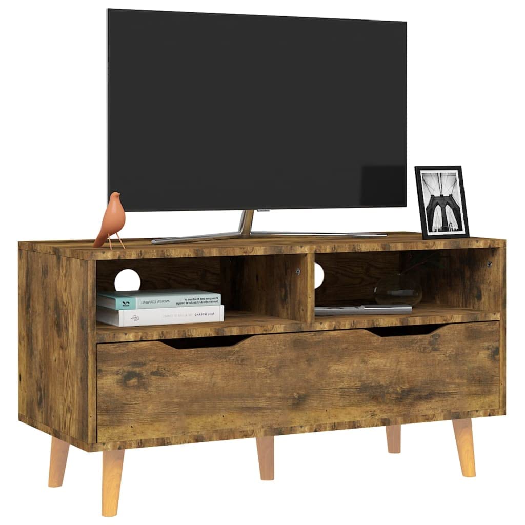 vidaXL Engineered Wood TV Stand in Smoked Oak - Scandinavian Style TV Cabinet with Ample Storage Space and Sturdy Structure - Ideal for Living Room