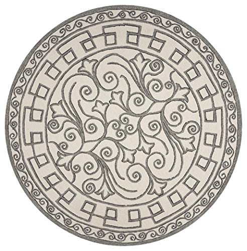 HomeRoots UV-Treated Polypropelene 7'6' Round UV-Treated Polypropylene Ivory/Grey Area Rug