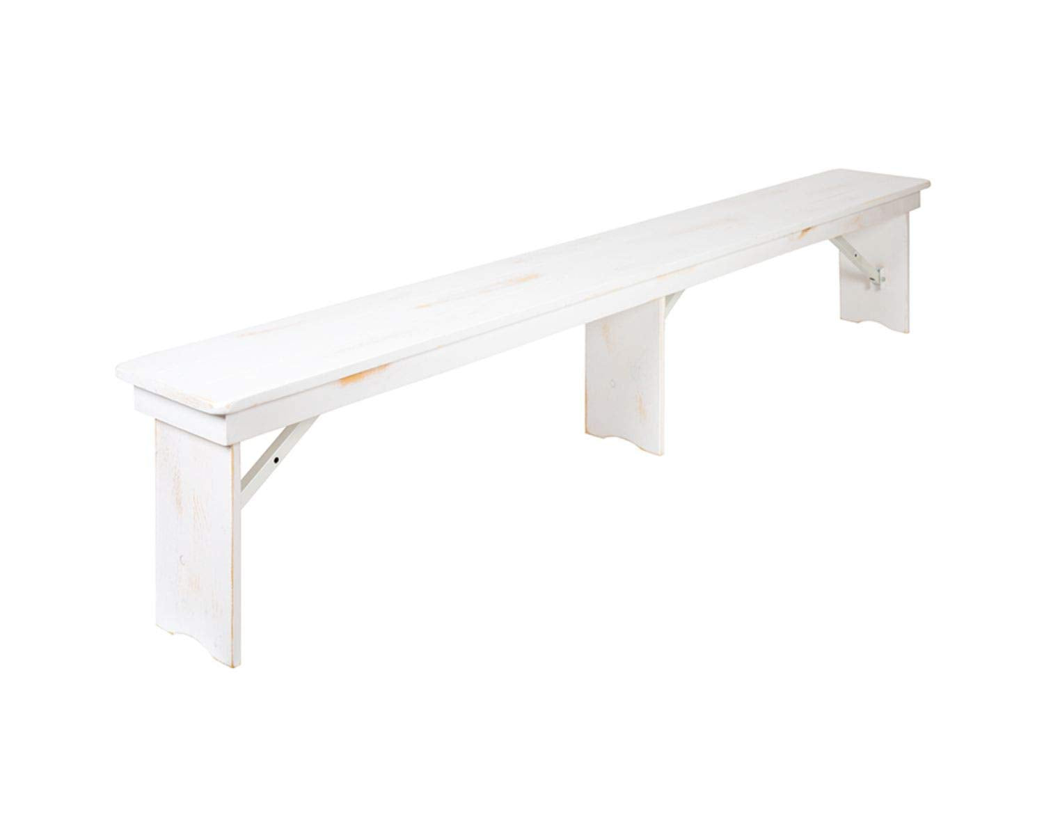 Flash Furniture Hercules Series 9' X 40&quot; Antique Rustic White Folding Farm Table And Two Bench Set