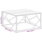vidaXL Acacia Wood & Stainless Steel Coffee Table - Silver Frame, 39.4x39.4x19.7, Square, Modern Living Room Centerpiece, Solid Wood Top, Easy Clean