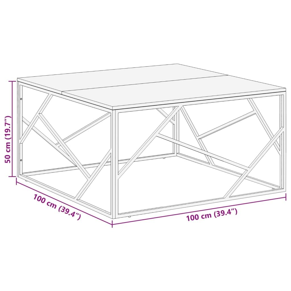 vidaXL Acacia Wood & Stainless Steel Coffee Table - Silver Frame, 39.4x39.4x19.7, Square, Modern Living Room Centerpiece, Solid Wood Top, Easy Clean