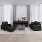 vidaXL 4 Piece Sofa Set with Pillows and Footstool - Black Faux Leather - Modern, Stylish and Comfortable - for Home Living Room Lounge