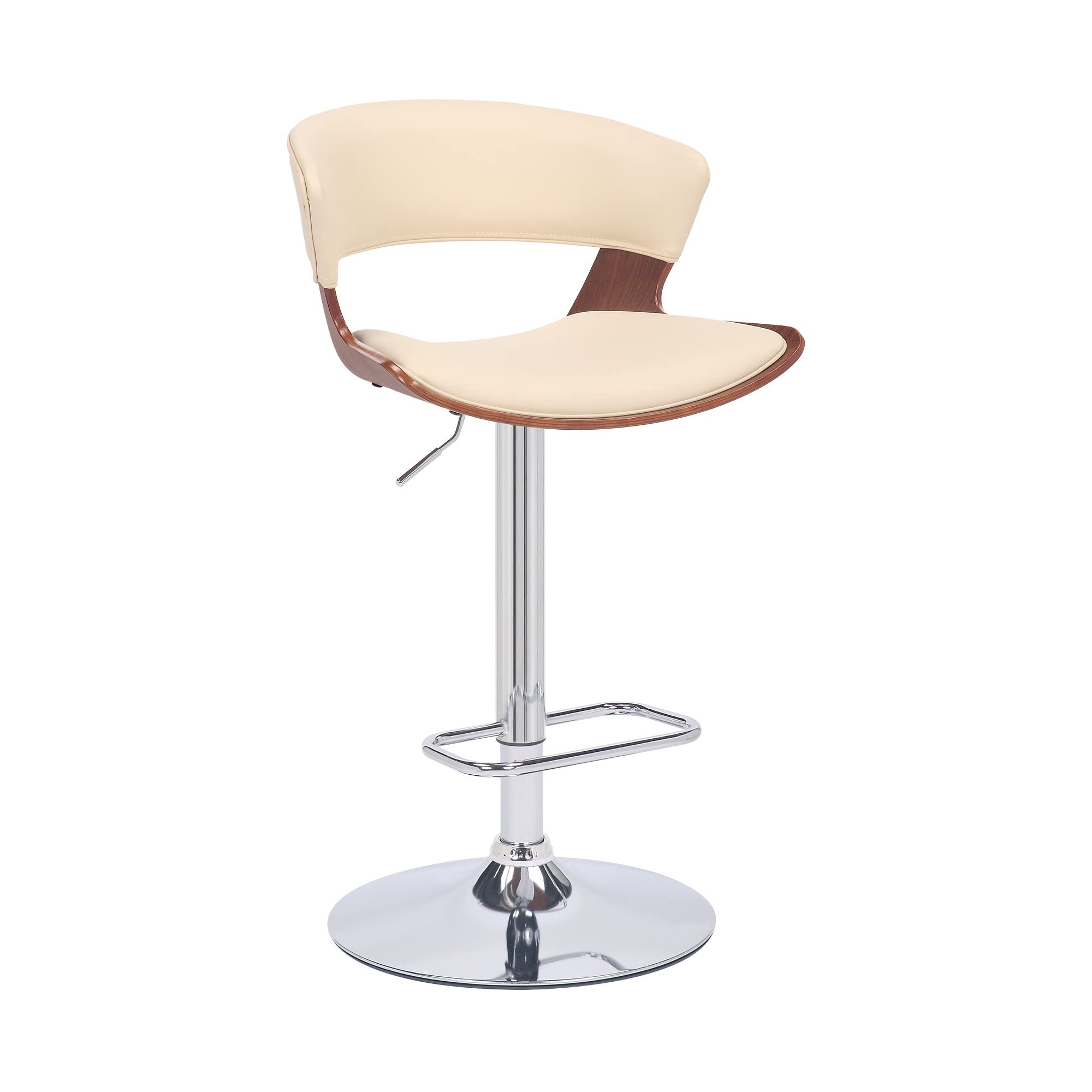 HomeRoots Wood, Metal, Foam Faux Leather Cream Faux Leather Adjustable Swivel Wooden Bar Stool