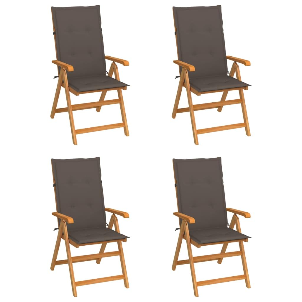 vidaXL 4X Solid Teak Wood Patio Chairs with Taupe Cushions Garden Outdoor Balcony Backyard Terrace Dining Dinner Lounge Seating Home Furniture