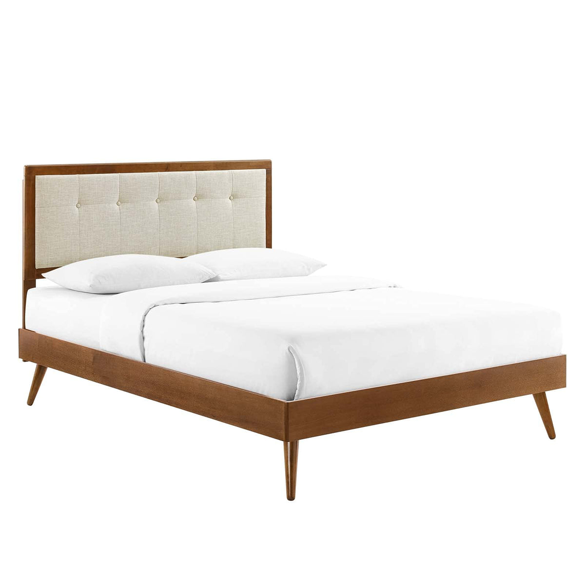 Modway Willow Wood Twin Platform Bed In Walnut Beige With Splayed Legs, Single