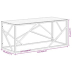 vidaXL Silver Stainless Steel Coffee Table - Tempered Glass Top, Modern Accent Sofa Table for Living Room/Lounge, Rectangular 43.3"x17.7"x17.7"