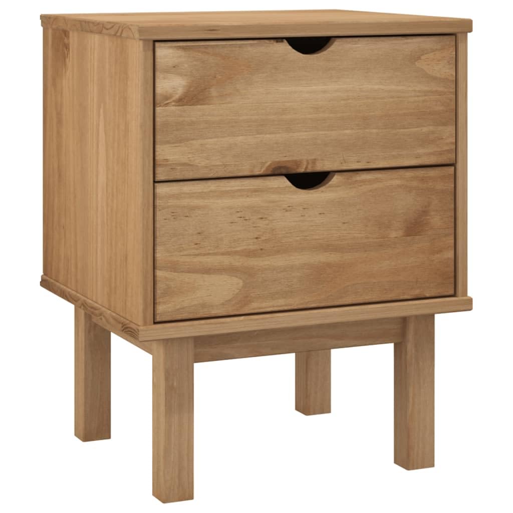 vidaXL Bedside Cabinet OTTA in Brown, Solid Pine Wood, 18.1&quot;x15.6&quot;x22.4&quot;, 2 Drawers, Versatile and Reliable, Easy Assembly, Spacious Top for Decor Display