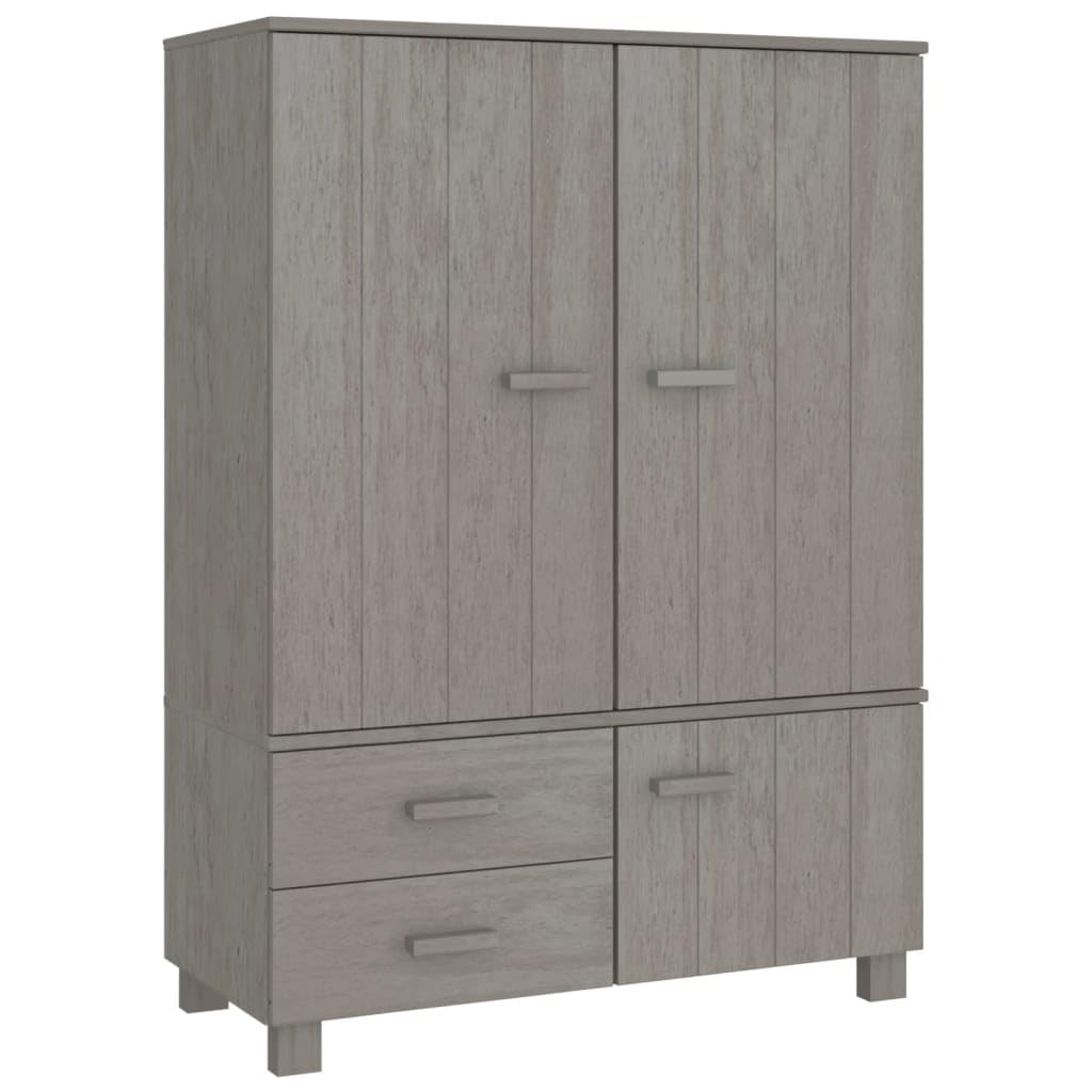 vidaXL HAMAR Solid Wood Pine Wardrobe, Light Gray - Classic Design, Ample Storage with Drawers and Compartments, Sturdy and Functional, Assembly Required