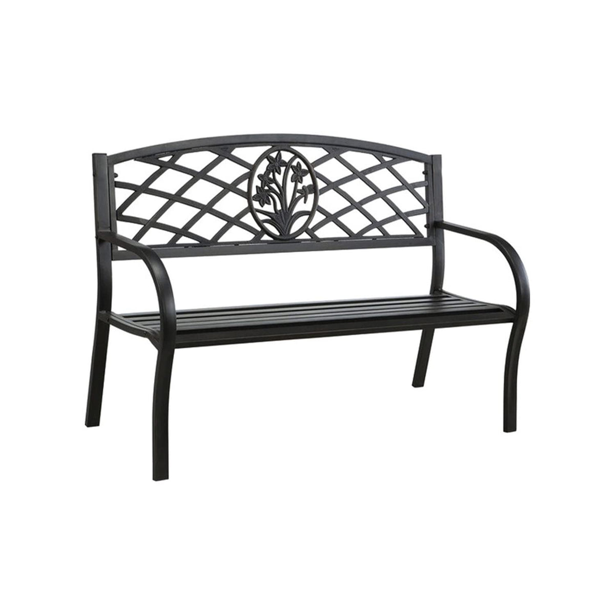Benzara Bm123008 Minot Slated Seat Patio Bench, Black