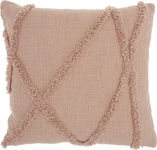 HomeRoots 100% Cotton Boho Chic Blush Textured Lines Throw Pillow