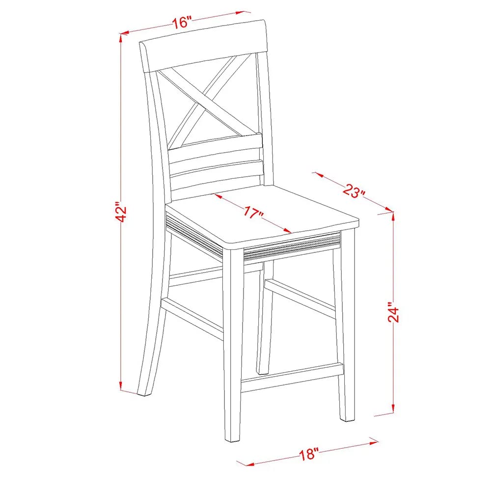 East West Furniture Quincy Counter Bar Stool-Pub Height Wooden Chairs, Set of 2, Black & Cherry