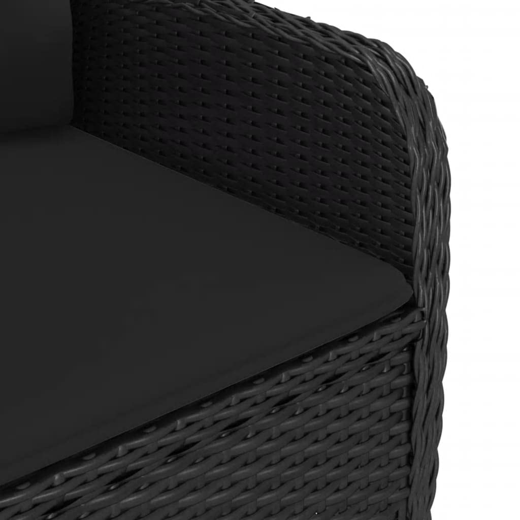 vidaXL 3-Piece Patio Bistro Set in Black - Stylish Outdoor Furniture Set with Poly Rattan, Steel, and Acacia Wood Construction - Includes Armchairs and Coffee Table for Outdoor Relaxation