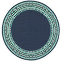 HomeRoots Polypropylene 8’ Round Navy and Green Geometric Indoor Outdoor Area Rug