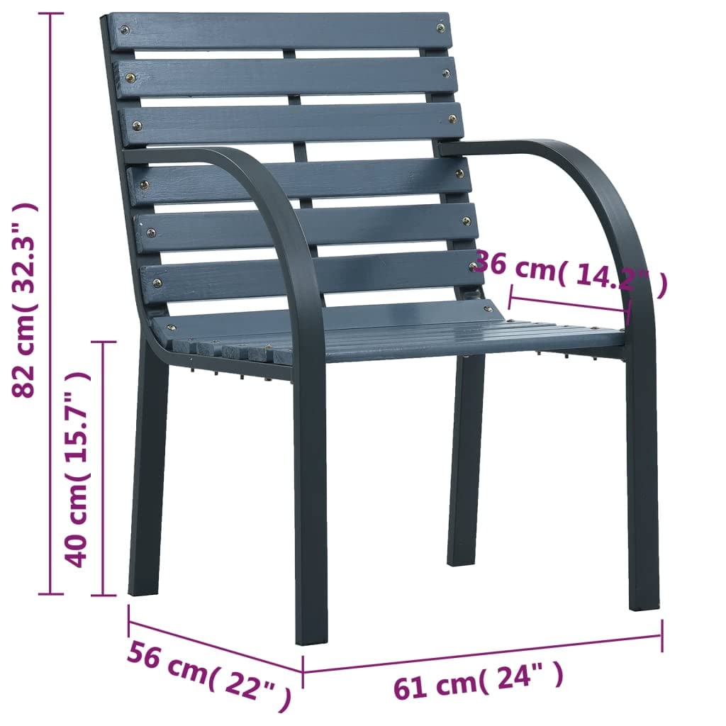 vidaXL Outdoor Patio Chairs Set of 2 - Gray Wood with Steel Frame - Classic Design for Garden, Yard, Balcon