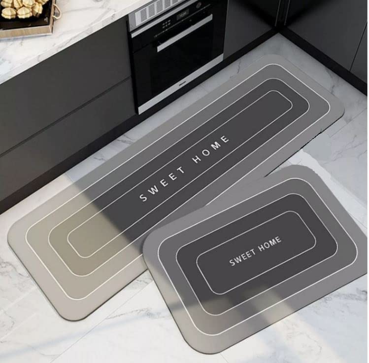 Zorzel 2 pcs Kitchen mats Non Slip Diatom Mud Bathroom Rug Quick Drying Bath Shower Rug Home Floor Mat (40cm x 60 cm, 40cm x 120