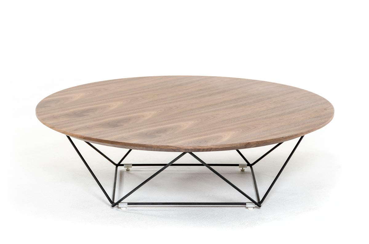 HomeRoots Veneer, MetalBlack Metal 11' Walnut Veneer and Black Metal Coffee Table