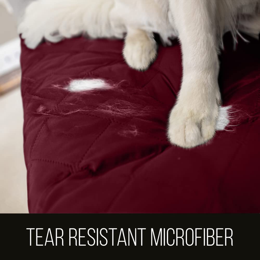 Sofa Shield Patented Couch Slip Cover, Large Cushion Protector, Reversible Stain And Dog Tear Resistant Slipcover, Quilted Microfiber 70” Seat, Washable Covers For Dogs Pets Kids, Burgundy Tan