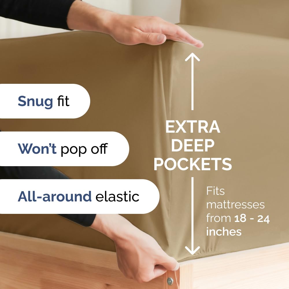 Extra Deep Pocket King Sheets - 4 Piece Breathable & Cooling Bed Sheets - Hotel Luxury Bed Sheet Set - Soft, Wrinkle Free & Comfy - Easily Fits Extra Deep Mattresses - Deep Pocket Beige Sheets Set