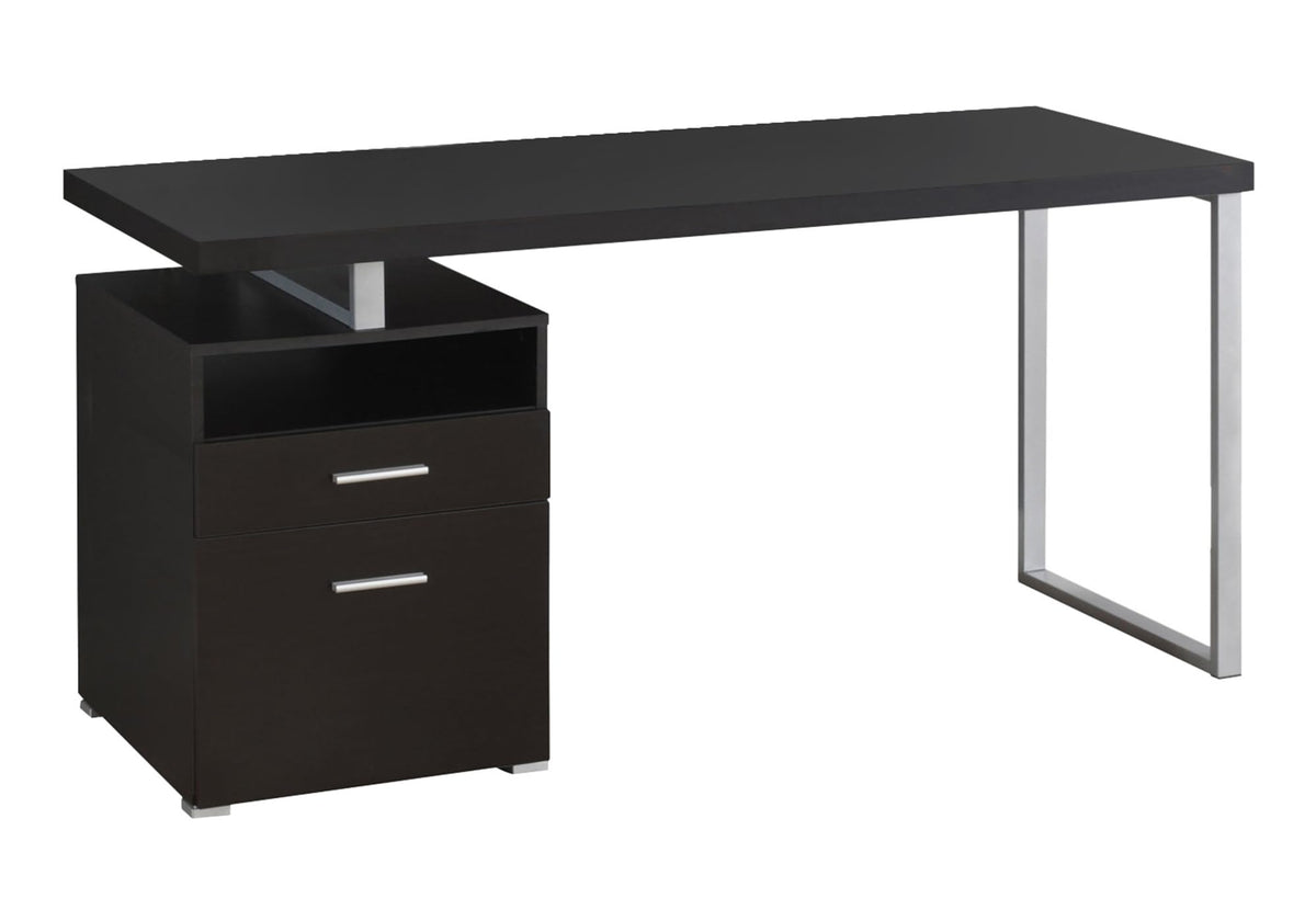 Monarch Specialties Computer Writing Desk for Home & Office Laptop Table with Drawers Open Shelf and File Cabinet-Left or Right Set Up, 60' L, Black-Grey Top