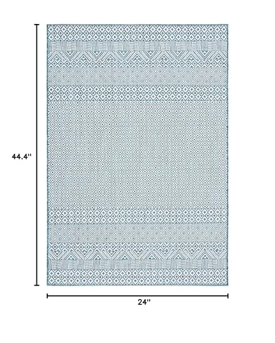 Safavieh Courtyard Collection 2' X 3'7' Ivory/Aqua Cy8235 Moroccan Boho Indoor/ Outside Waterproof Easy Cleansingpatio Backyard