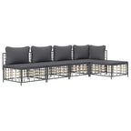 vidaXL 5-Piece Indoor/Outdoor Patio Lounge Set - Flexible Design, Durable Poly Rattan Material, Comfortable Cushioned Seating in Anthracite Dark Gray