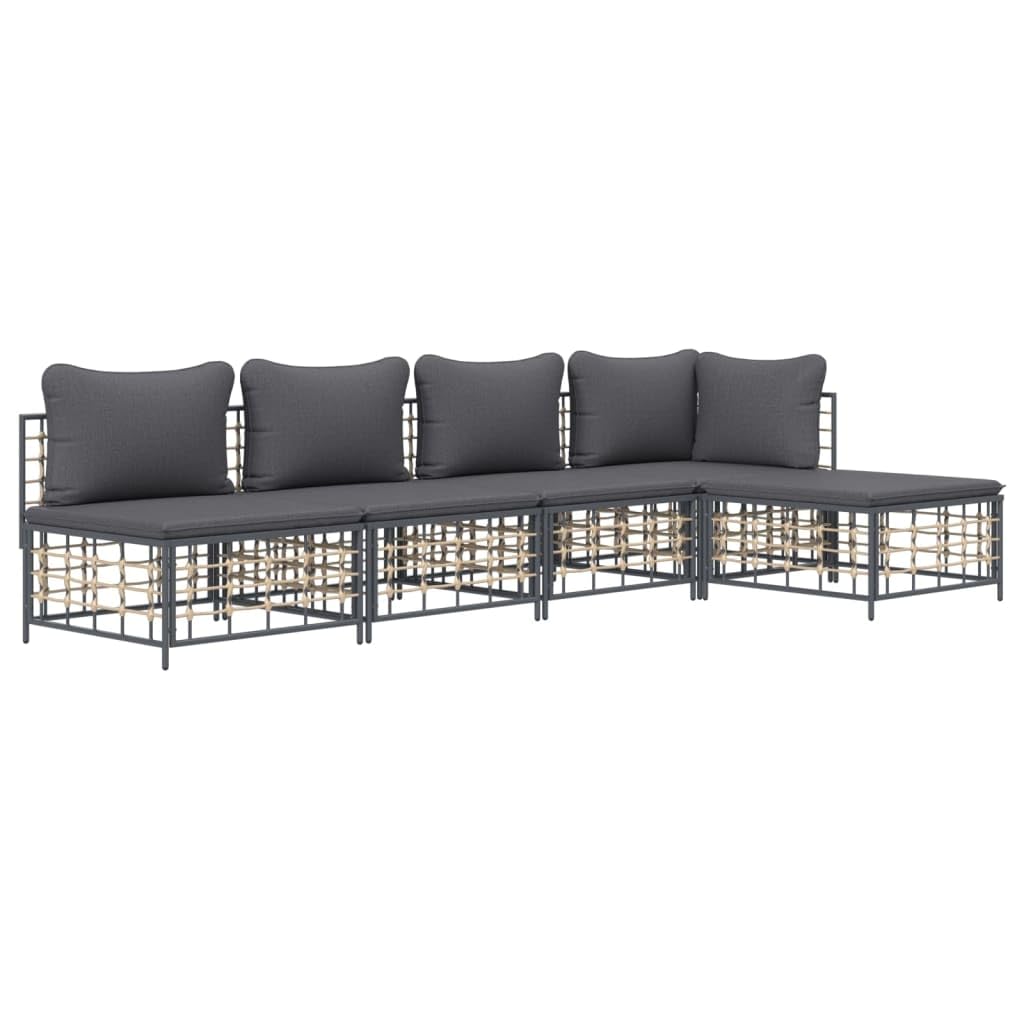 vidaXL 5-Piece Indoor/Outdoor Patio Lounge Set - Flexible Design, Durable Poly Rattan Material, Comfortable Cushioned Seating in Anthracite Dark Gray