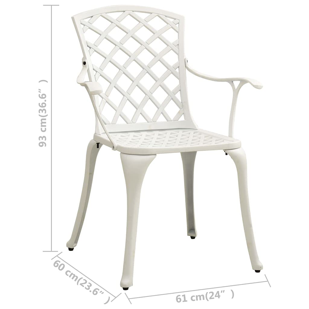 vidaXL White Patio Bistro Set, Cast Aluminum, Weather-Resistant, Elegant Outdoor Furniture, Includes 4 Chairs, Coffee Table with Umbrella Hole, Assembly Required