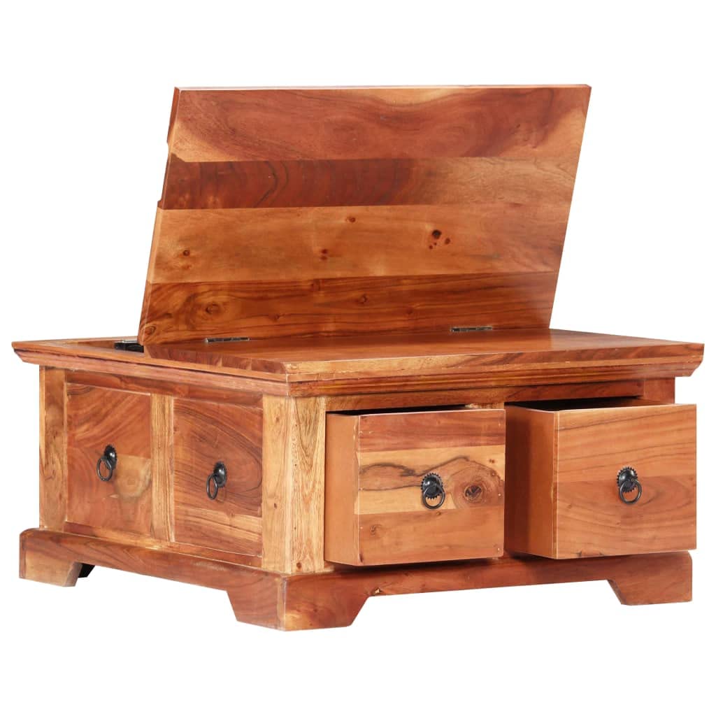 vidaXL Rectangular Coffee Table in Solid Acacia Wood - Mid-Century Elegant Design with Two Drawers & Storage Compartment, Polished and Lacquered, Easy to Clean - 26"x27.6"x13.8"