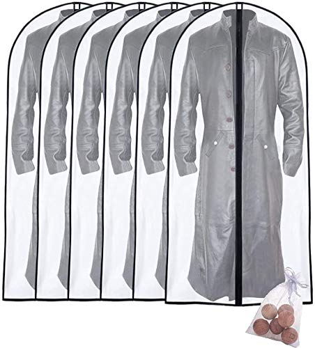 Garment Bag Covers 55 inch Transparent Lightweight Breathable Dust Cover with Study Full Zipper and Balls for Long Dress Clothes