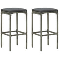 vidaXL Modern Bar Stools - Set of 2 with Cushions - Lightweight and Durable - Poly Rattan and Steel Construction - Indoor or Out