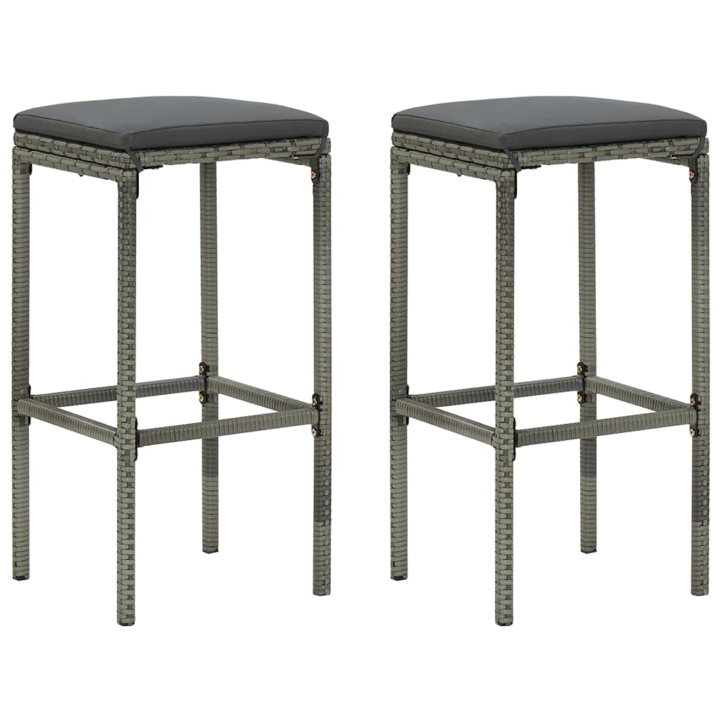 vidaXL Modern Bar Stools - Set of 2 with Cushions - Lightweight and Durable - Poly Rattan and Steel Construction - Indoor or Out