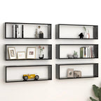 vidaXL Wall Cube Shelves 6 pcs Black 31.5"x5.9"x10.4" Engineered Wood