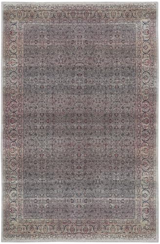 HomeRoots 533292 4 x 6 ft. Oriental Power Loom Distressed Washable Non Skid Area Rug Ivory Blue & Gray