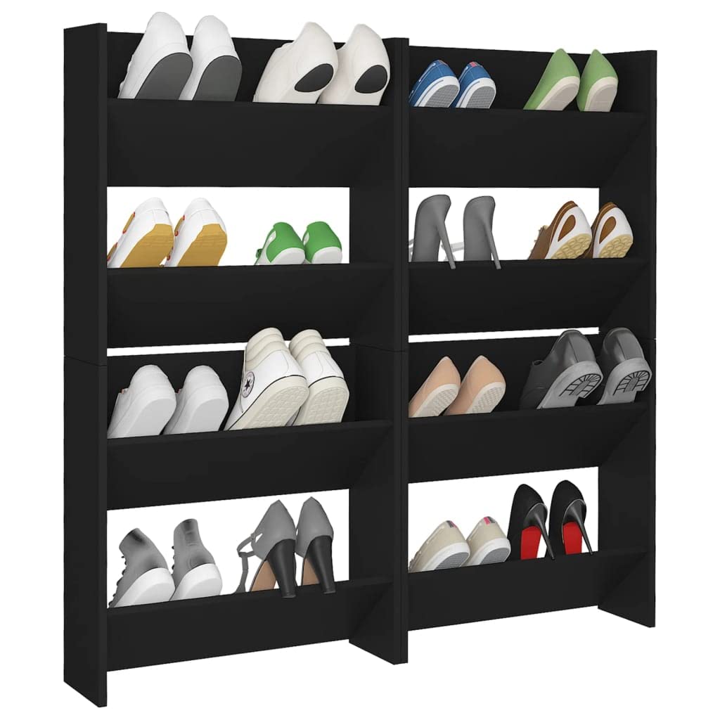 vidaXL Wall Shoe Cabinets 4 pcs Black 23.6&quot;x7.1&quot;x23.6&quot; Engineered Wood