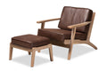 Baxton Studio Sigrid Mid-Century Modern Dark Brown Faux Leather Effect Fabric Upholstered Antique Oak Finished 2-Piece Wood Armchair and Ottoman Set