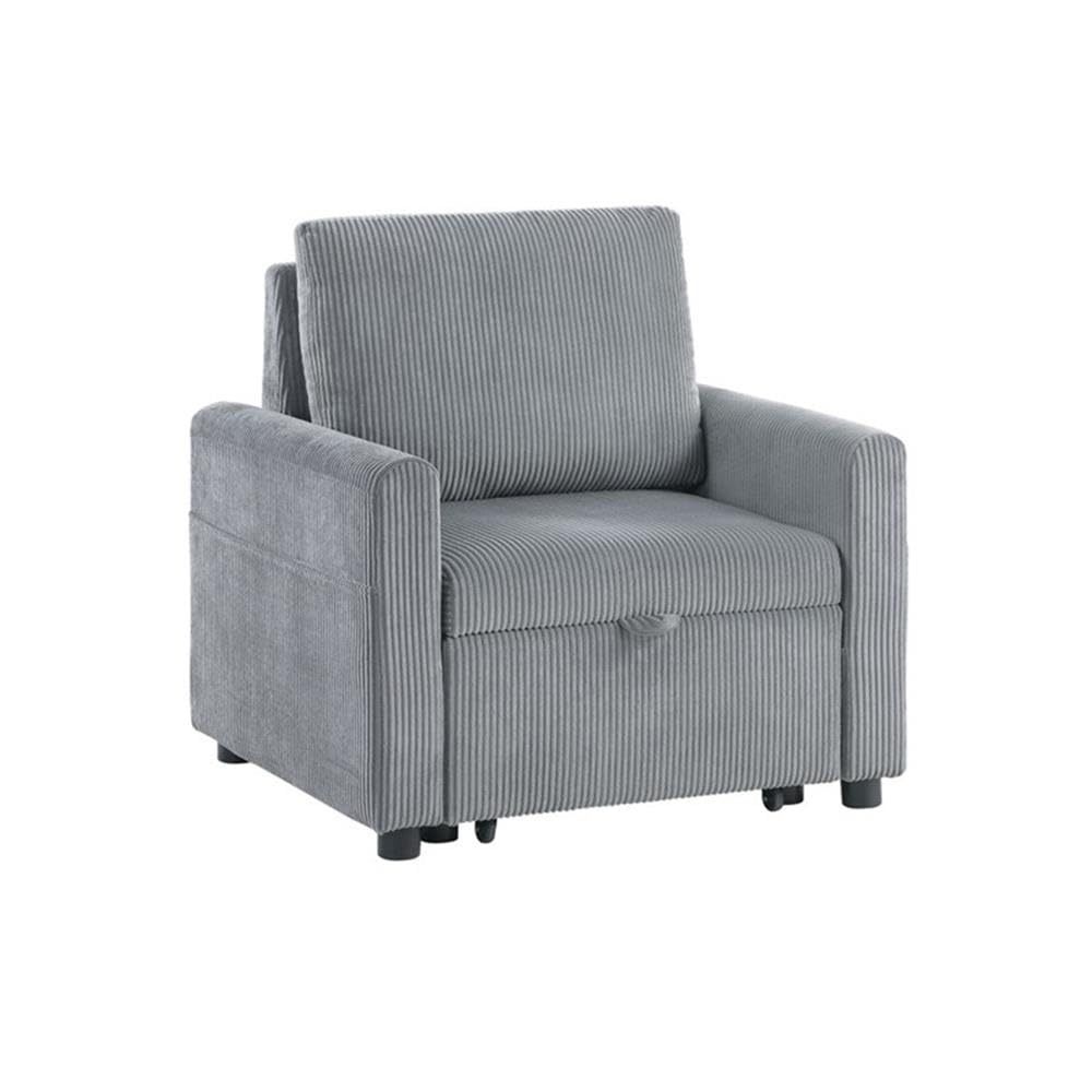 Lilola Home Oswin 32.5' W Gray Corduroy Armchair with Pull-Out Chaise and Side Pocket