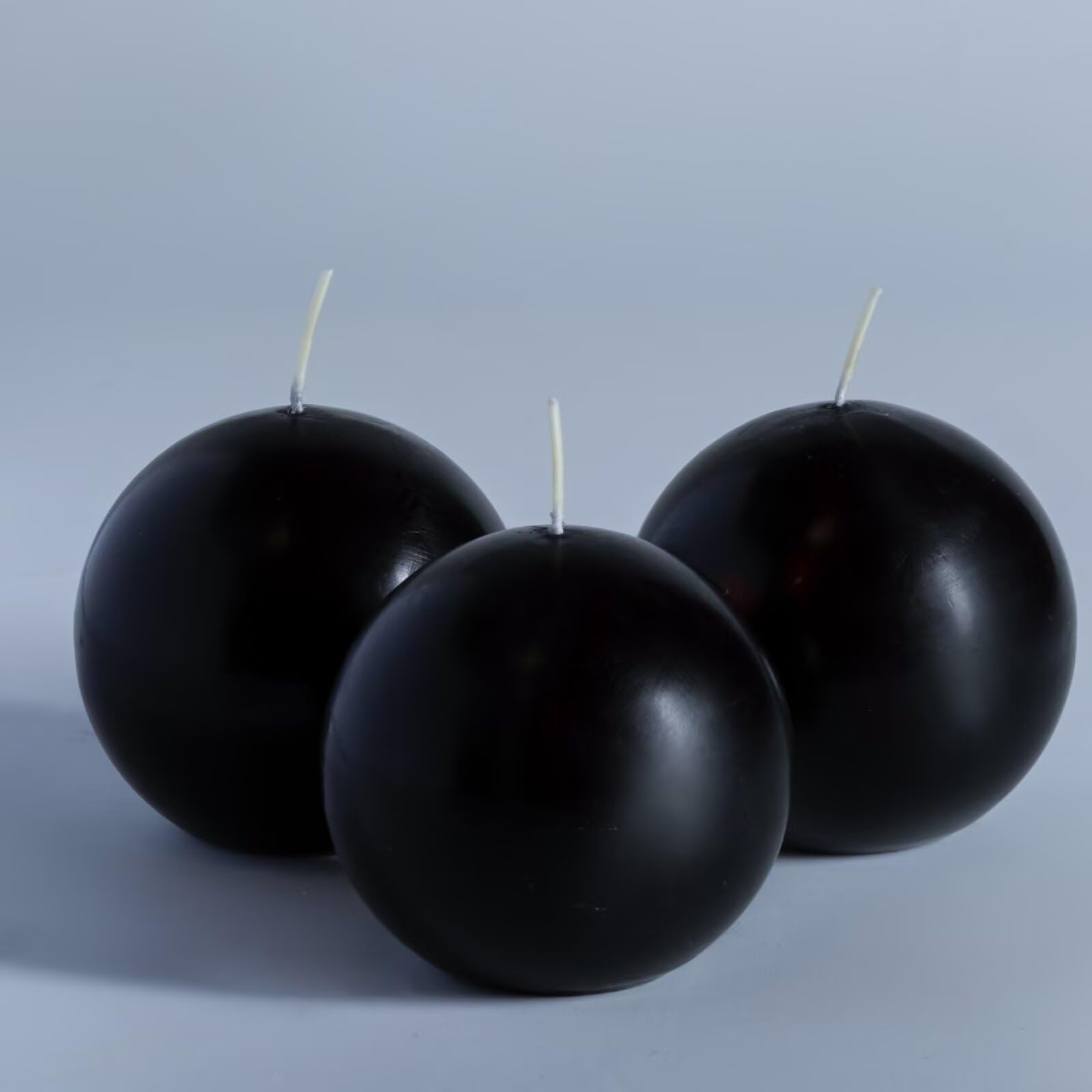MOZEAL Hand-Poured, 3 Inch Black Round Ball Candles - Elegant Black Round Pillar Candles Set of 3, Dripless, Unscented, Smokeles