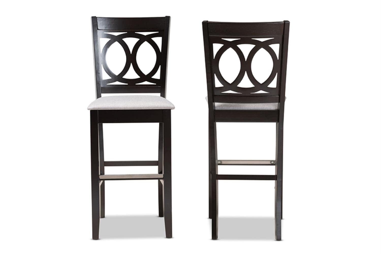 Baxton Studio Carson Gray Upholstered Espresso Wood 2-Piece Bar Stool Set