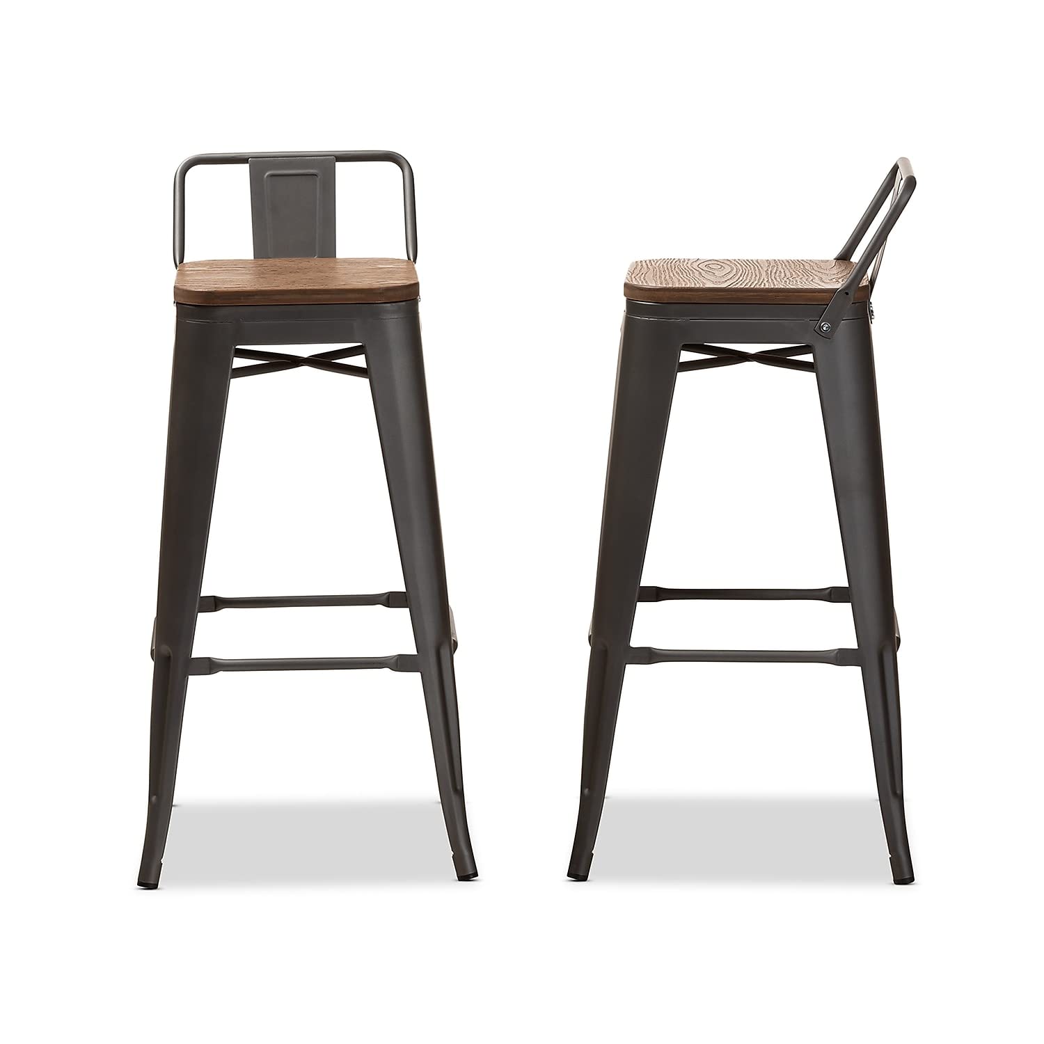 Baxton Studio Henri 30' Metal Bar Stool in Gunmetal (Set of 2)