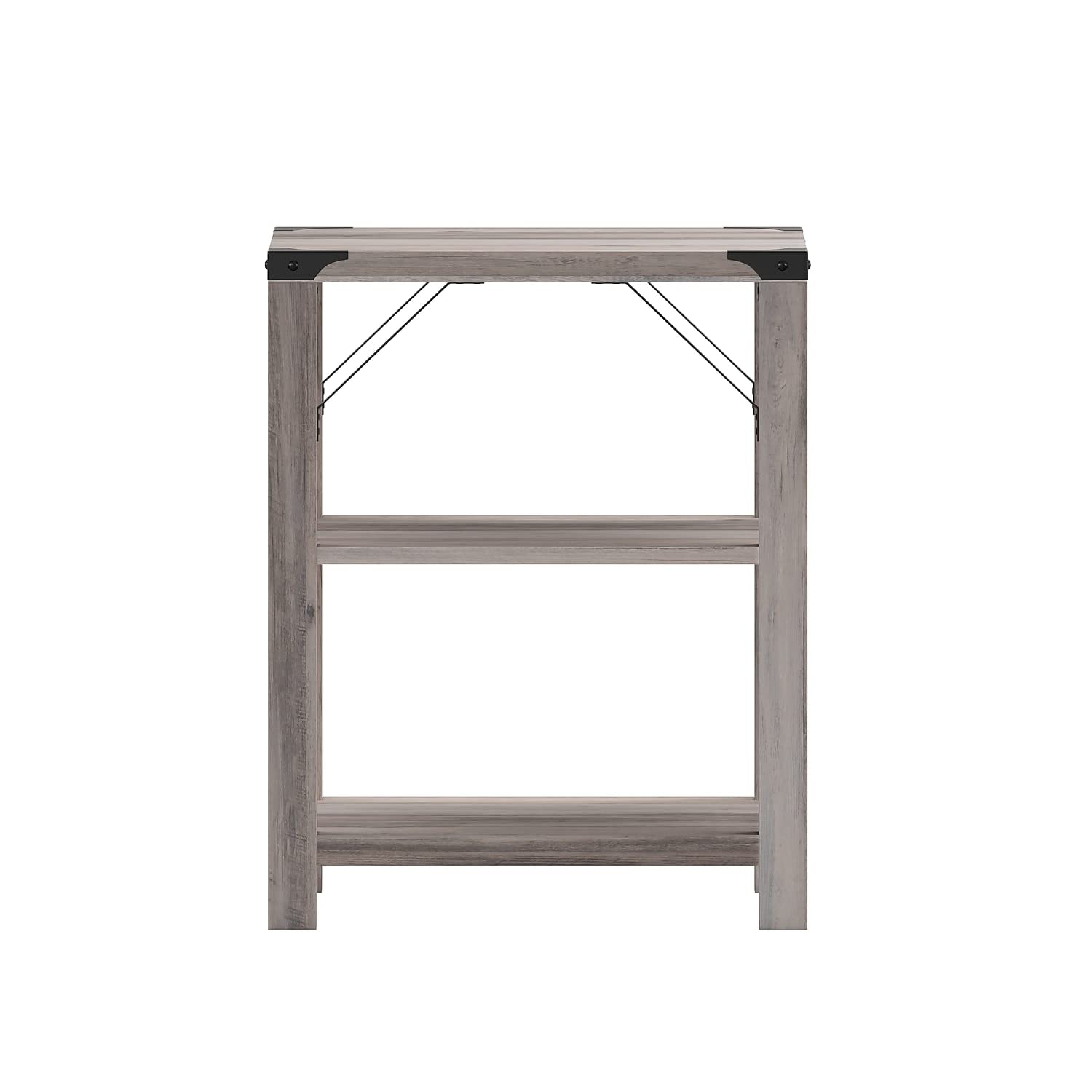 Flash Furniture Wyatt Modern Farmhouse 3 Tier Side Table - Gray Wash Engineered Wood Frame - Black Metal Crisscross Side Braces And Corner Accents