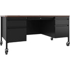 Lorell Fortress Series Top Teacher'S Pedestal Desk, Black Walnut