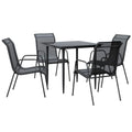 vidaXL 5 Piece Patio Dining Set - Black Powder-Coated Steel and Textilene Construction with Tempered Glass Tabletop