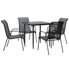 vidaXL 5 Piece Patio Dining Set - Black Powder-Coated Steel and Textilene Construction with Tempered Glass Tabletop