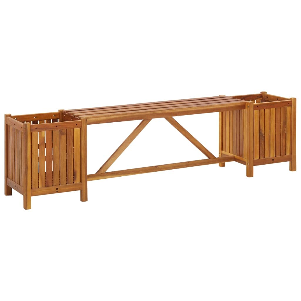 vidaXL Patio Bench with Integrated Flower Planters, Solid Acacia Wood, Light Oil Finish, Weather-Resistant, Ideal for Outdoor Garden, Patio, or Deck