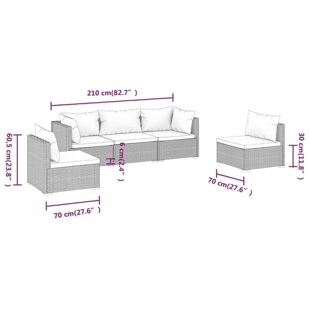 vidaXL 5 Piece Patio Lounge Set with Poly Rattan Material – Modular and Versatile Outdoor Furniture – Comfortable Cushions Included – Powder Coated Steel Frame