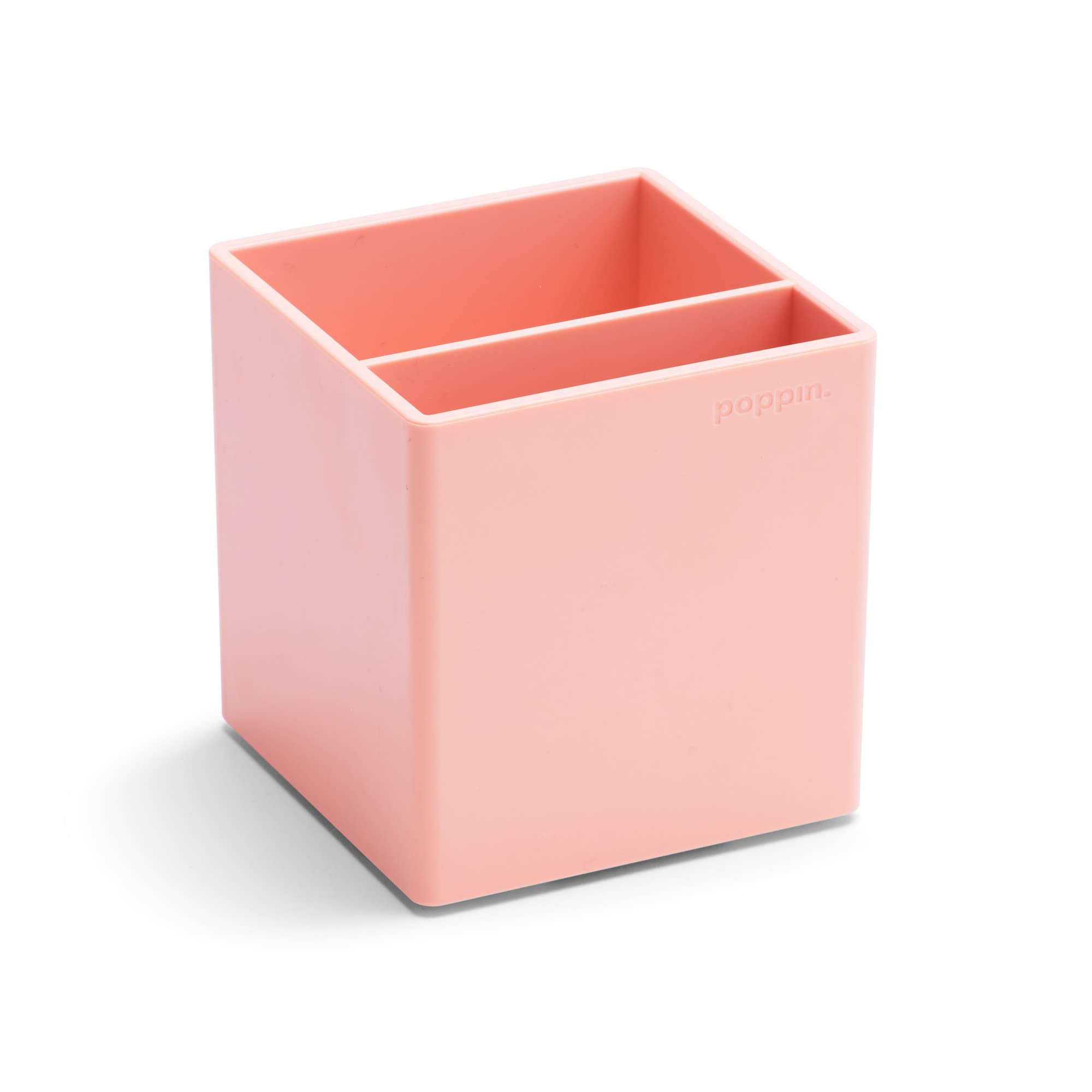 Poppin Pen Holder With 2 Compartments - Sturdy Plastic Pen Holder For Desk, Lacquer-Like Finish, Writing Instrument Desk Organiz